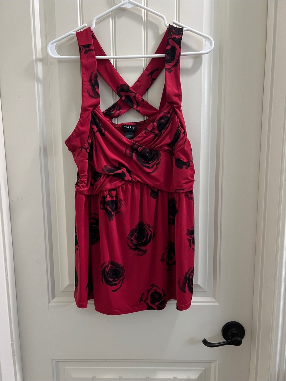 torrid Red Tank Top with Black Rose Print